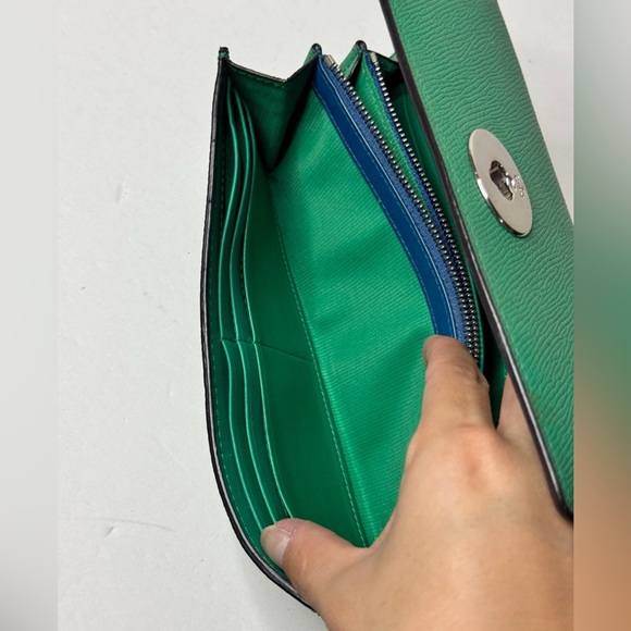 Coach Embossed Textured Leather Slim Envelope Wallet Pouch Green - Picture 12 of 12